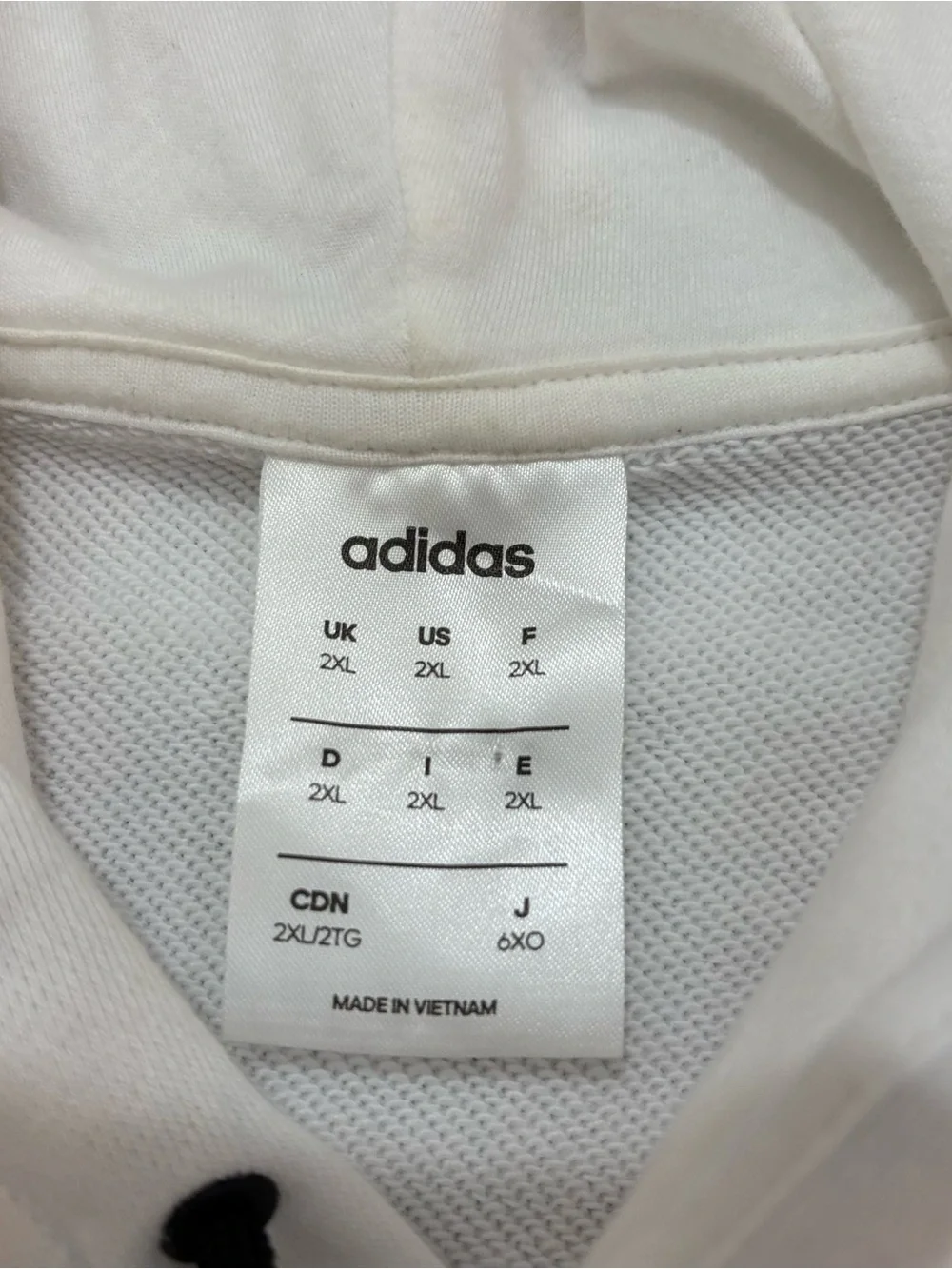 Adidas Men’s Hoodie Size 2XL White Black Fleece Activewear Long Sleeve 3 Stripe